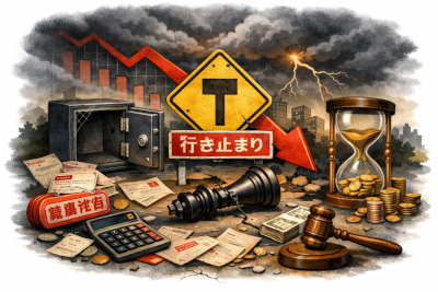 経営戦略の失敗と資金繰り悪化を象徴するイメージ